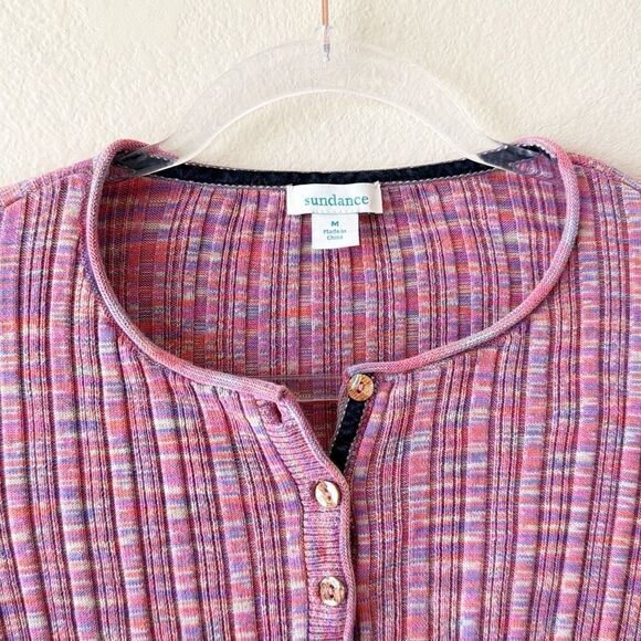 Sundance Flora Ridge Henley Pink Multicolored 3/4 Sleeve Top - Picture 3 of 7